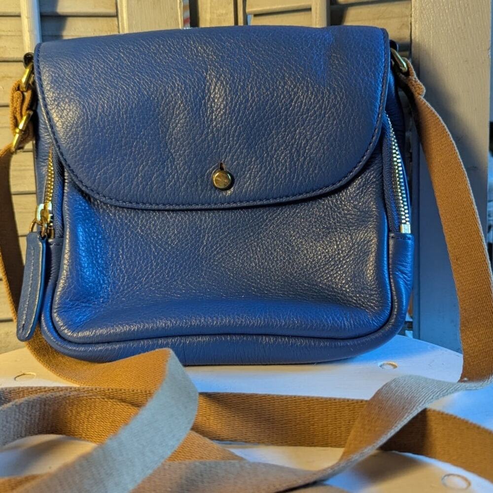 Vintage J. Crew royal blue Italian leather crossbody purse
